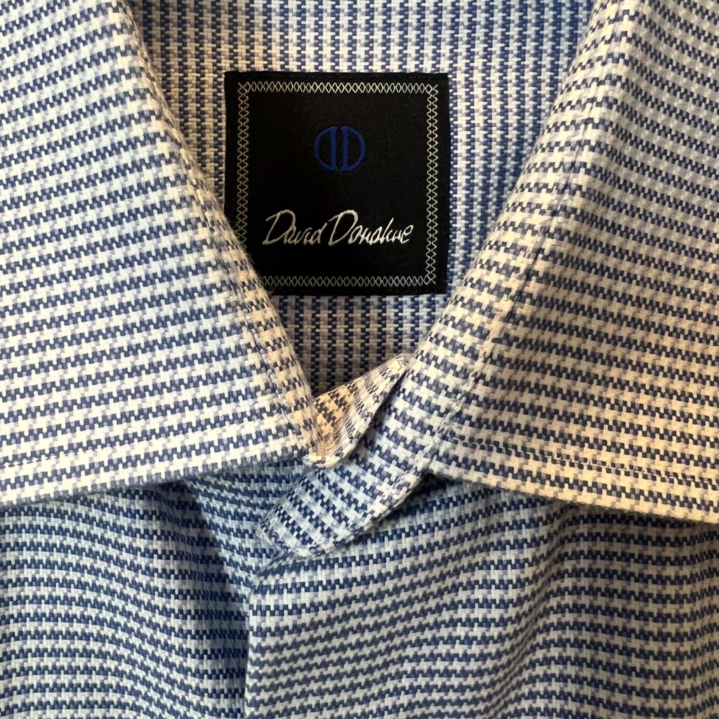 David Donahue Mens Houndstooth Shirt In Blue And White